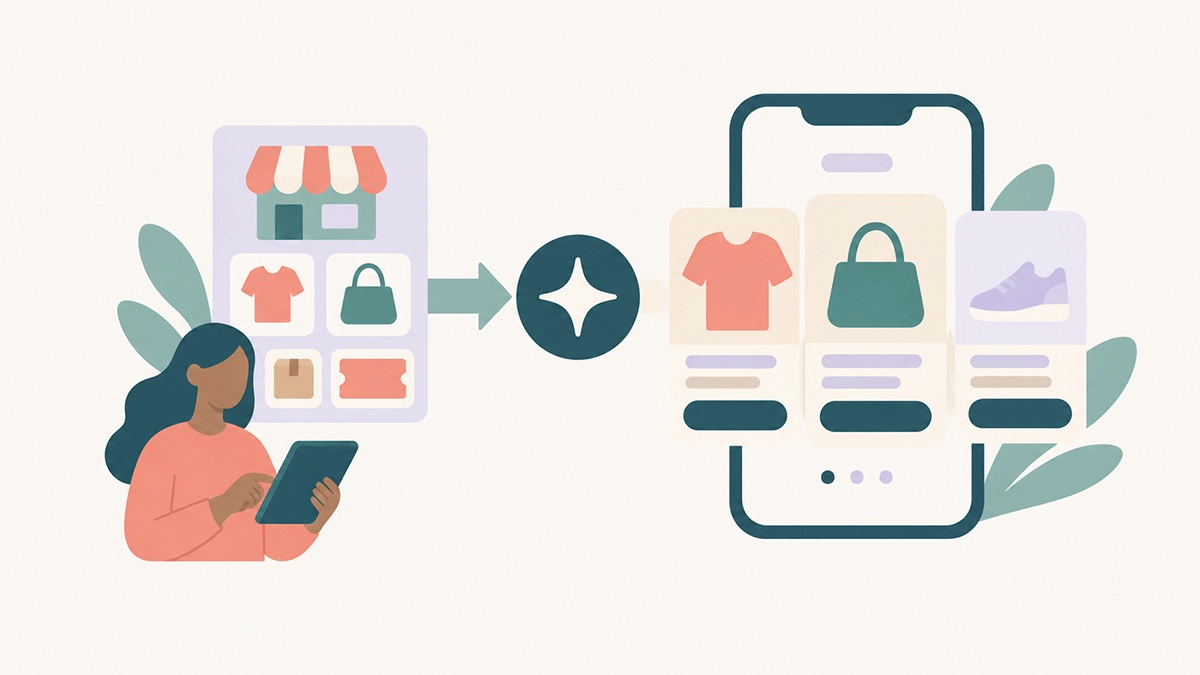AI-designeren bygger en RCS-karrusel fra et Shopify-katalog