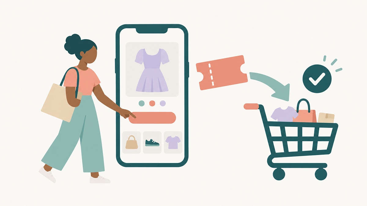En Shopify-rabatkode på vej fra en RCS-besked til indkøbskurven