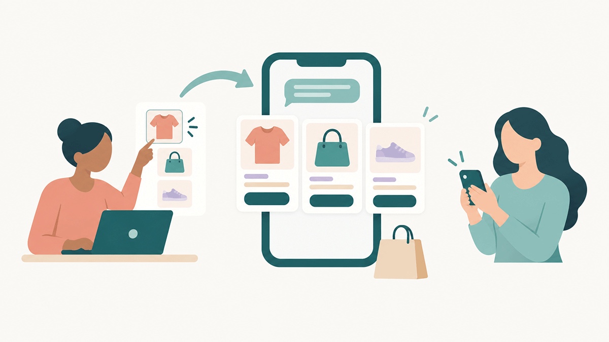 Shopify-produkter som RCS rich cards og en karrusel på en telefon