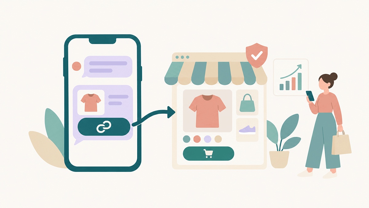 Et sporet link i en besked åbner en troværdig Shopify-butik på dens eget domæne